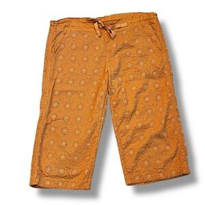 Johnny Was Eyelet Crop Pants Capris Wide Leg Medium Boho Lagenlook Coastal